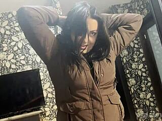 Milfycalla covered in cum on brown fur jacket