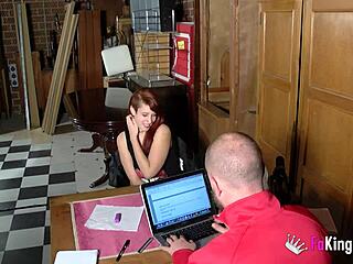 Shy redhead teen teases and rides hard during her steamy USA casting.