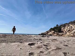 Curvy stranger flashes huge ass on beach with funny dildo play!