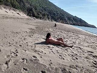 Curvy stranger flashes huge ass on beach with funny dildo play!