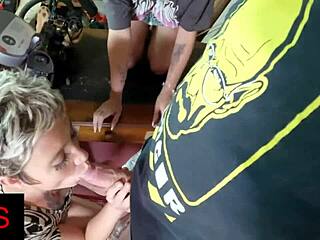 fun threesome with two real whores licking swollen pussy and riding cock.