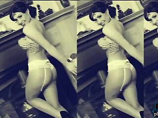 Hey, busty brunette milf models stripping naked and flaunting those big tits and ass