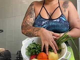Married woman fakes cooking videos to flash her swollen pussy online