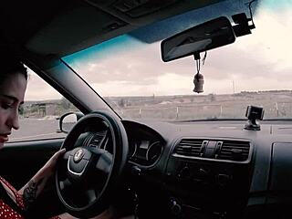 Long-haired teen sucks and bangs for her license