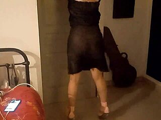 Clothed White Slut in Black Dress and White Satin Panties Fucked Doggystyle POV with Rimming