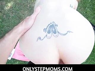 Horny big-titted redhead milf Lauren Phillips bangs stepson outdoors during picnic in POV style