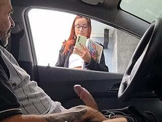 Risky public masturbation on the street with hot redhead