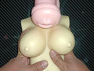 in a trio, kissy and dolly engage in blowjob and anal sex from mouth to ass, ending with cum on tits, featuring amateurs and real doll close-ups