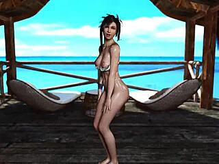 Skinny Wet Tifa Lockhart Dances Casually on the Beach