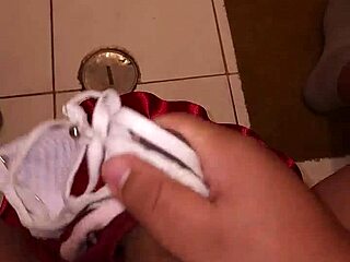 Pretty milf leaves her panties in the bathroom for teasing