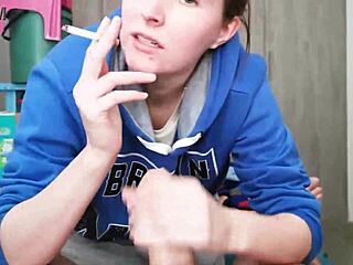 Brunette In Hoodie Sucks Cock On Bed