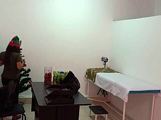 The nurse is caught in the hospital decorating the doctors office and getting super sexy and hot