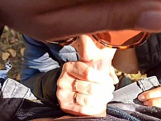 Intense public blowjob and fingering with cum on big tits