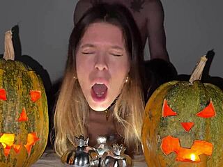 submissive girl squirts on monster cock during halloween blowjob and doggystyle fun