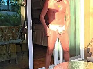 Pervy Thong Stretch on Balcony