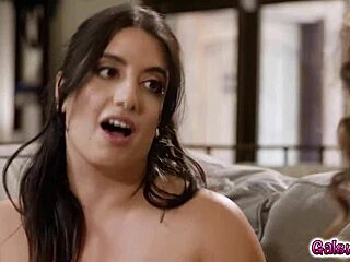 Arabelle Raphael And Sarah Arabic Have Hot Lesbian Sex On Couch!