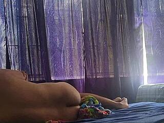 Mature woman wakes up and fucks in the bedroom