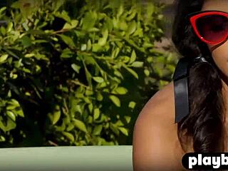 All natural latin milf model strips naked in lingerie