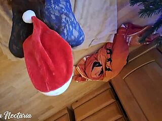 Russian Santa visits the girl under the tree.