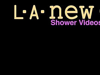 blonde teen takes a shower in the interview