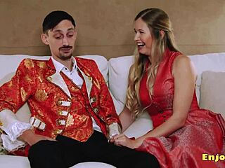 Blonde in stockings enjoys oral with partner in high definition