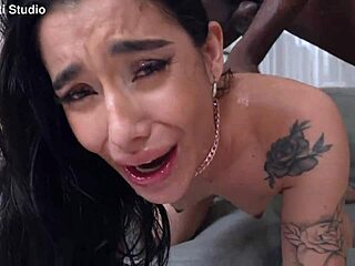 Oh Wow! Skinny Slut Rousse Black Gets Piss in Mouth and Tastes Romeo's Big Black Cock in Her Tight Asshole!