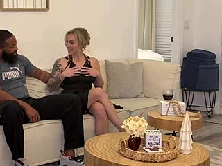 Hot blonde spreads for monster cock while cucking hubby