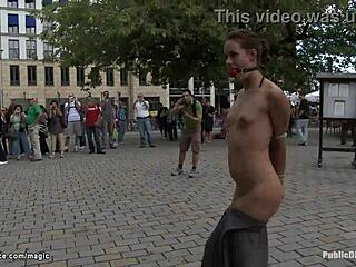 German babe gets humiliated outdoors.