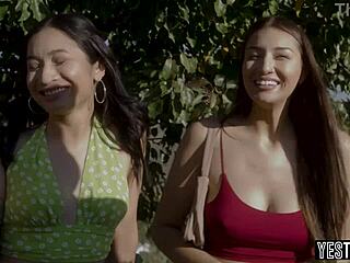 celebrity guide has threesome with two busty stepsisters