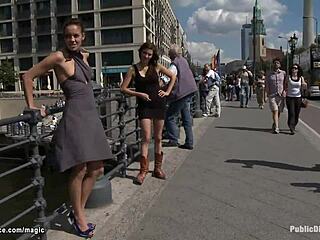 German babe gets humiliated outdoors.