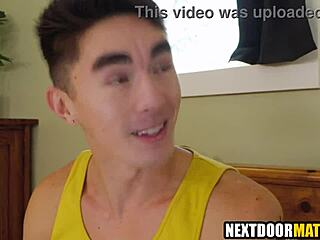 Asian college roommates lick asses and fuck bareback in dorm for exam prep