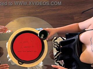 two hot horny girls give big cock guy double handjob in dice challenge game