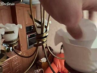 Brunette neighbor sucks big cock