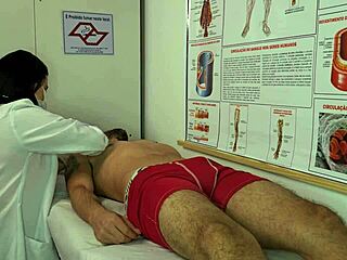 The nurse gets aroused by the patient's erection and starts sucking his big cock.