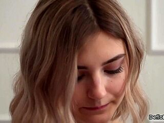 oh man, this lovely sweetie is stretching her spread snatch so wide and finally getting deflorated, it's intense