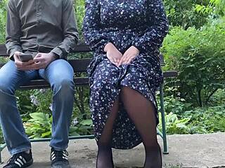 My lustful MOTHER-IN-LAW slips into STOCKINGS and flashes big ass outdoors in wet panties.