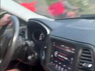 Watching the road while sucking this tasty cock until swallowing all the cum