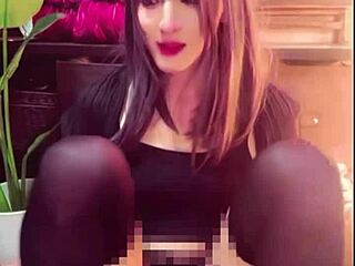 Quiet Black-Haired Crossdressing Ladyboy Masturbates in Public Toilet Setting