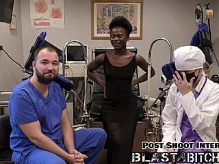 Rina Arem acts as a nurse in latex gloves giving a blowjob and missionary fuck behind the scenes until her chest gets cum blasted in POV