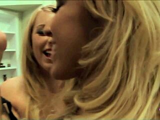 Playful blondes Breanne Benson and Lexy Belle kiss, lick pussies, finger, and fuck each other with strapon toys and dildos in a hot lesbian session.