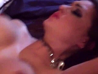 a sexy babe with big fake juggs gets fingered and banged doggystyle on the bed