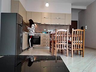 stepmom gets shocked spotting her stepson's huge dick in kitchen