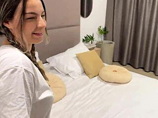 Petite blonde lures gym stranger home for taboo roleplay fuck ending in creampie in her hairy pussy.