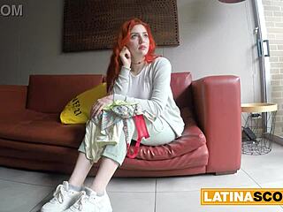 hot colombian redhead goes through a casting interview where she's stripped and dominated roughly.