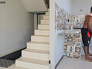 My wife does cleaning and doesn't notice me fucking her mother with big tits blowjob