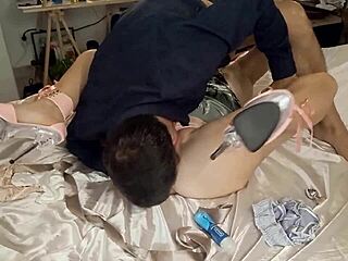 i love this sexy o2 1060 01 white amateur milf fuckin' in satin lingerie set with rose panties green satin nightie white bra high heels dogging pussy licked asshole fingered and licked pov