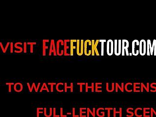 बस्टी टैटू वाली ब्लोंड कॉक स्लट को रफ फेसफक और डीपथ्रोट घरेलू सेक्स टेप में