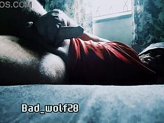 bad wolf28 strokes his penis, the part for urination and sex.