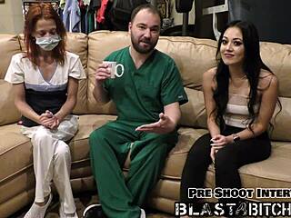 Blaire Celeste sucks dick and gets pussy blasted with cum in hospital nurse domination scene.
