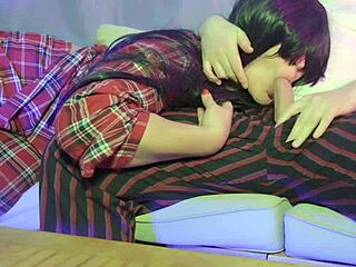 Stepdad and stepdaughter share couch for taboo creampie blowjob?